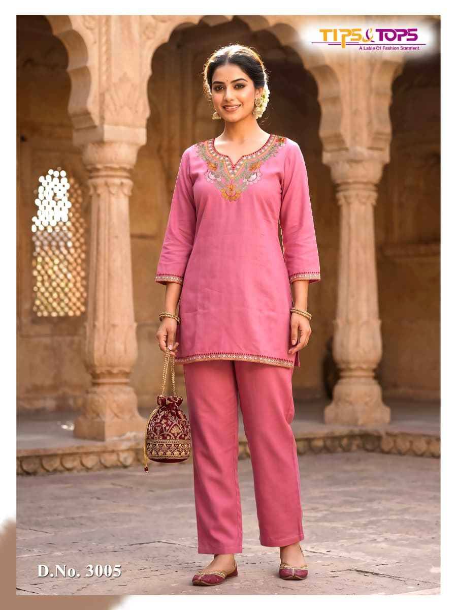 TRENDY TOUCH By TIPS & TOPS 3001 To 3006 Series Designer Collection Rayon Co-ord Set At Wholesale Price